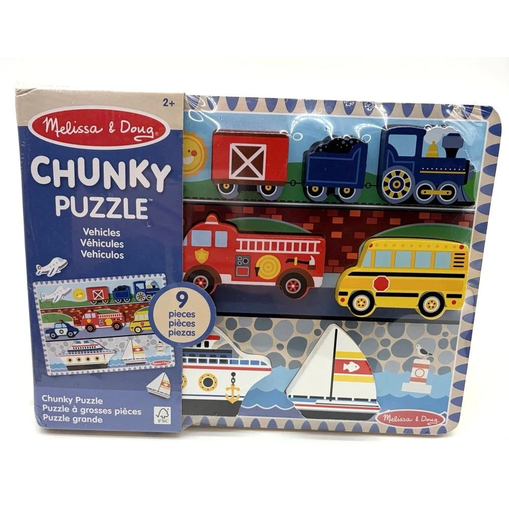 Melissa & Doug VEHICLES 9 pcs Wooden Chunky Jigsaw Puzzle NEW